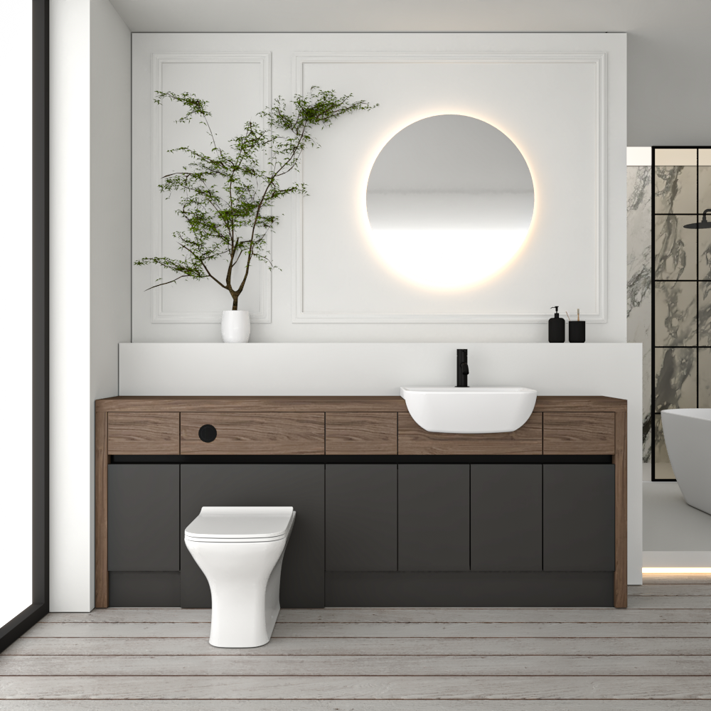 SEVI NORDIC CHESTNUT / DARK GREY MATT BASE UNITS BATHROOM FITTED FURNITURE
