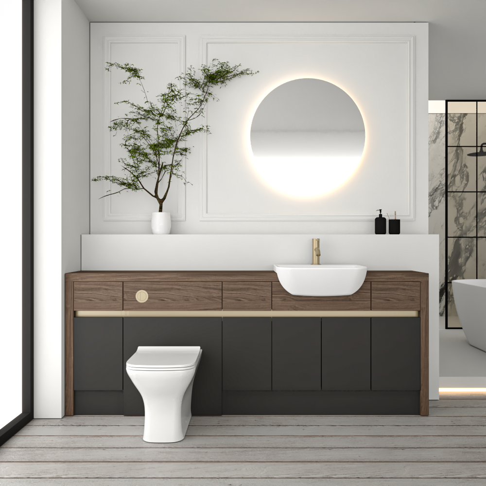 SEVI NORDIC CHESTNUT / DARK GREY MATT BASE UNITS BATHROOM FITTED FURNITURE