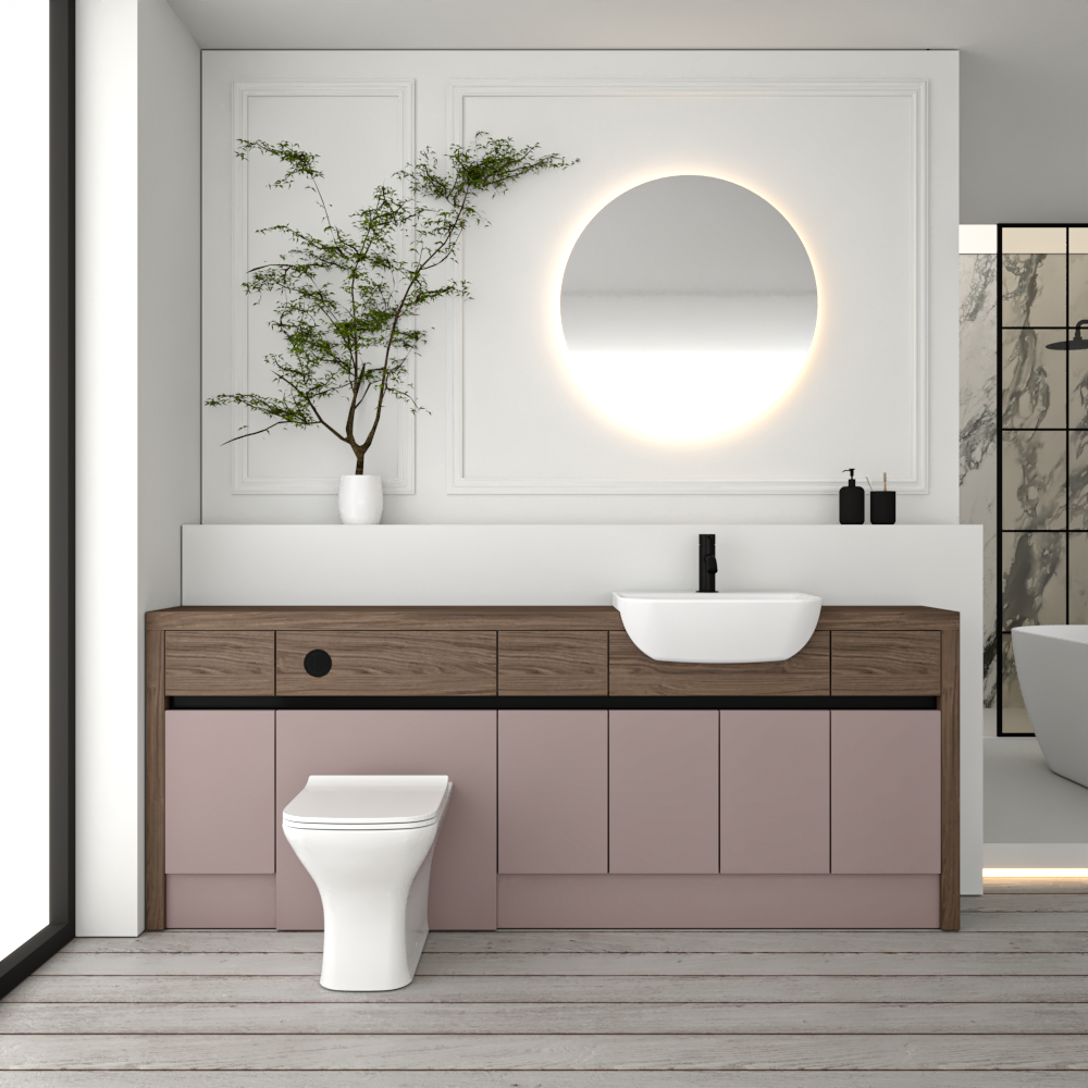 SEVI NORDIC CHESTNUT / DUST PINK MATT BASE UNITS BATHROOM FITTED FURNITURE