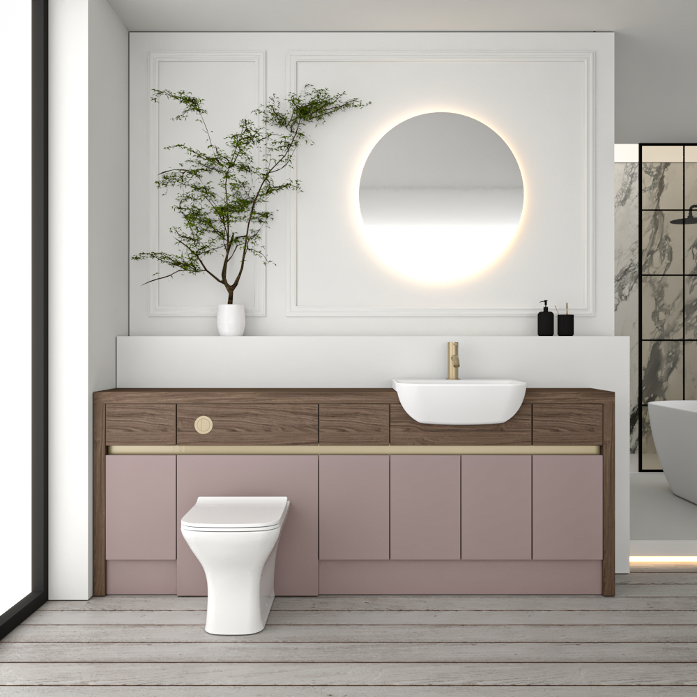 SEVI NORDIC CHESTNUT / DUST PINK MATT BASE UNITS BATHROOM FITTED FURNITURE