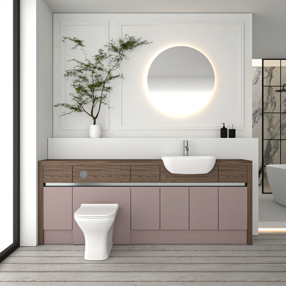 SEVI NORDIC CHESTNUT / DUST PINK MATT BASE UNITS BATHROOM FITTED FURNITURE