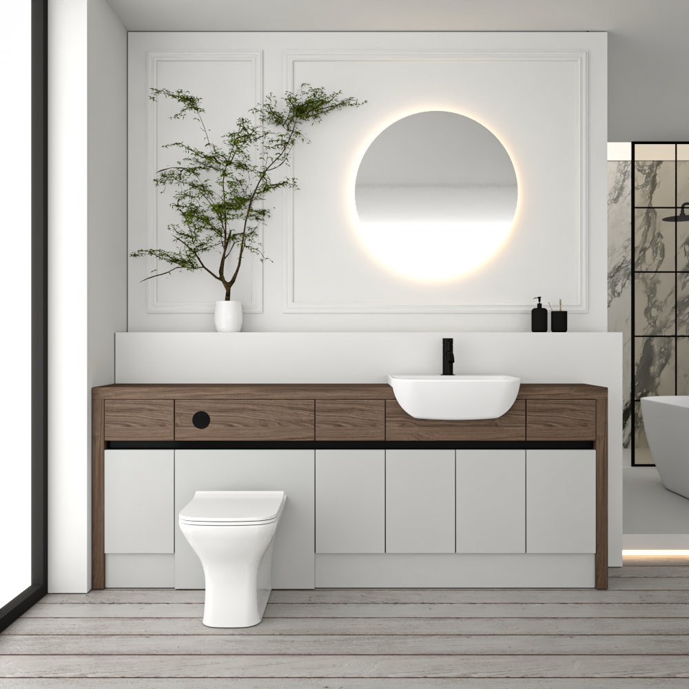 SEVI NORDIC CHESTNUT / LIGHT GREY MATT BASE UNITS BATHROOM FITTED FURNITURE