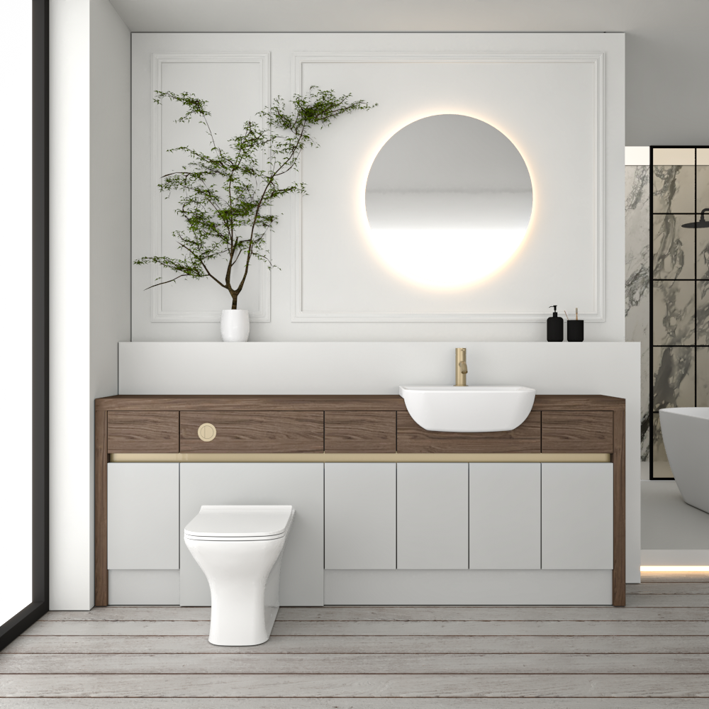 SEVI NORDIC CHESTNUT / LIGHT GREY MATT BASE UNITS BATHROOM FITTED FURNITURE