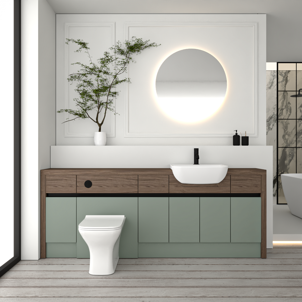 SEVI NORDIC CHESTNUT / REED GREEN MATT BASE UNITS BATHROOM FITTED FURNITURE