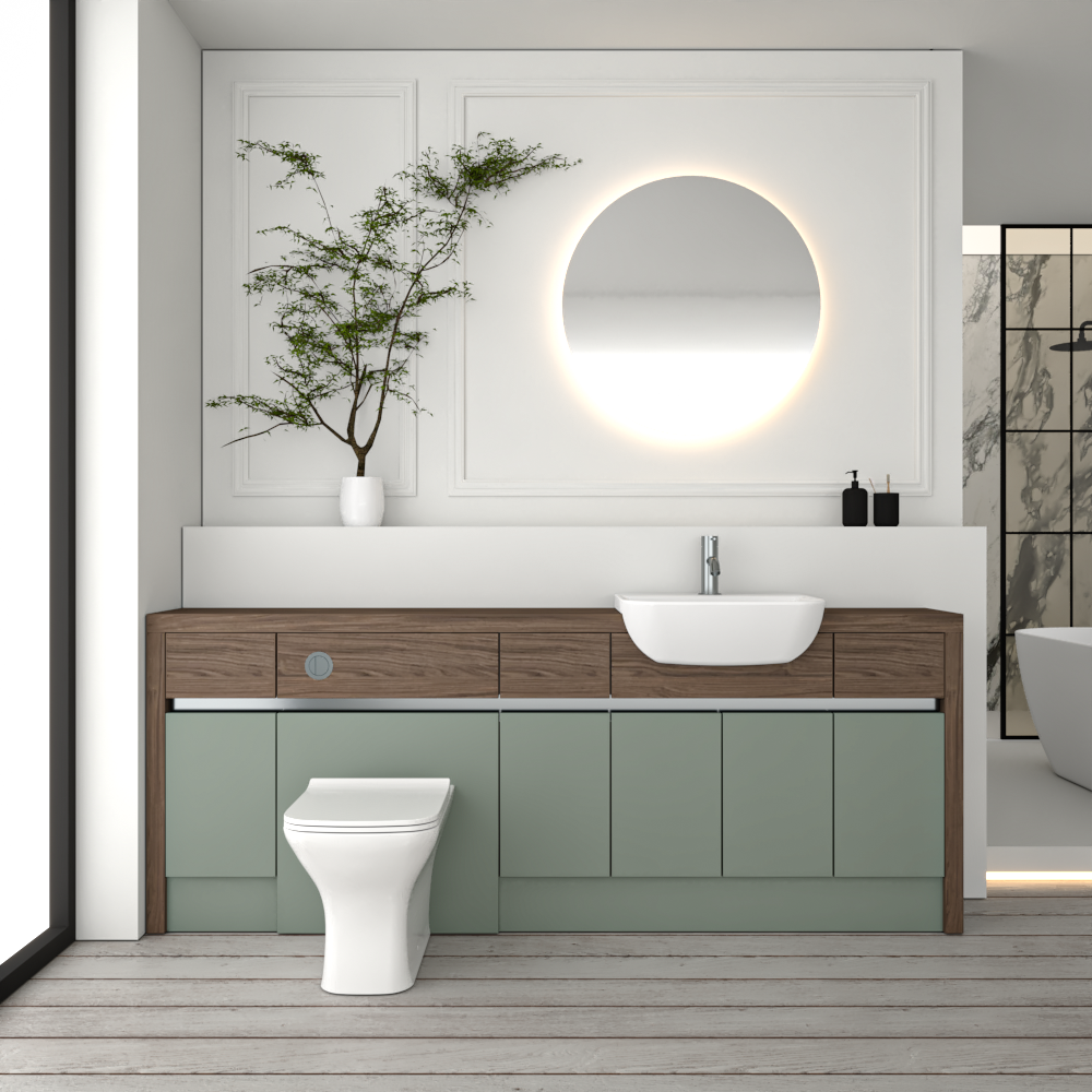 SEVI NORDIC CHESTNUT / REED GREEN MATT BASE UNITS BATHROOM FITTED FURNITURE