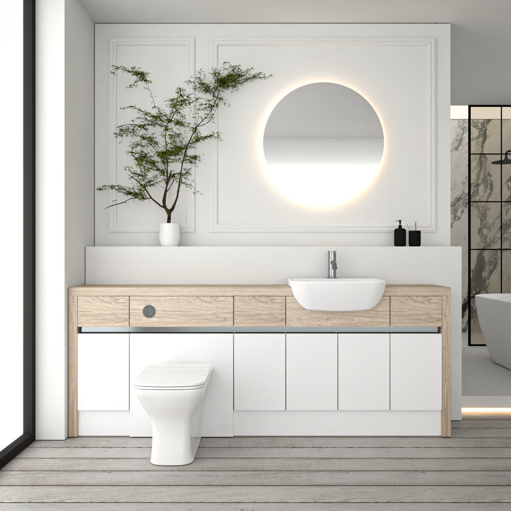 SEVI NORDIC OAK / WHITE MATT BASE UNITS BATHROOM FITTED FURNITURE