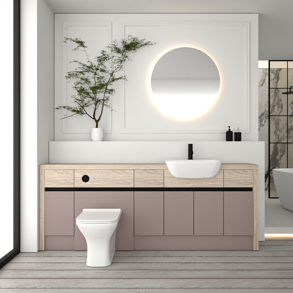 SEVI NORDIC OAK / DUST PINK MATT BASE UNITS BATHROOM FITTED FURNITURE