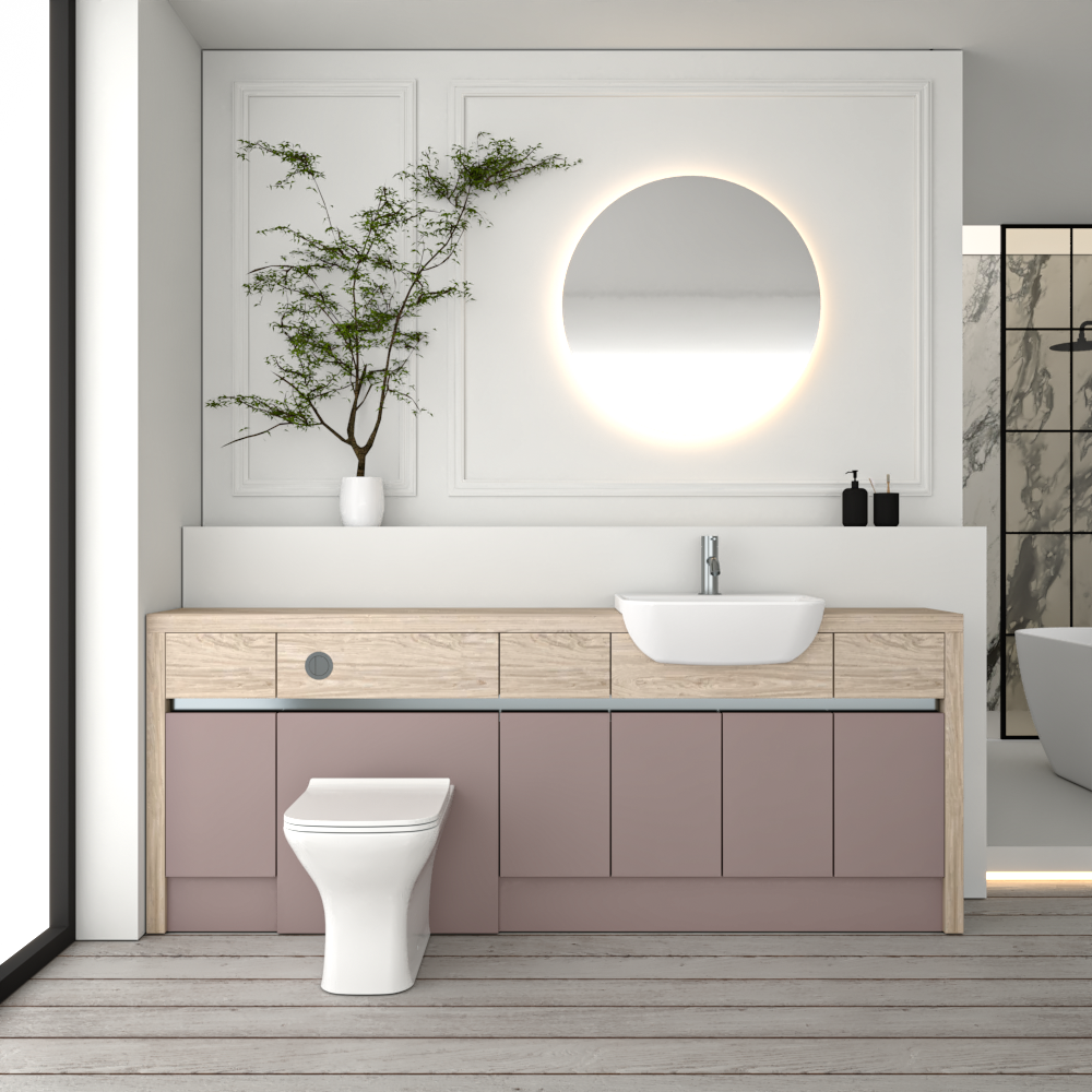 SEVI NORDIC OAK / DUST PINK MATT BASE UNITS BATHROOM FITTED FURNITURE