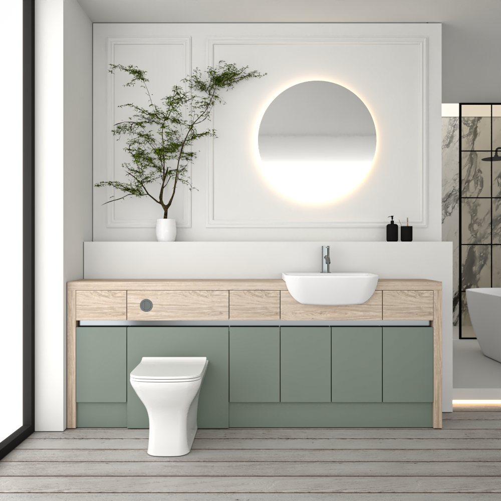 SEVI NORDIC OAK / REED GREEN MATT BASE UNITS BATHROOM FITTED FURNITURE