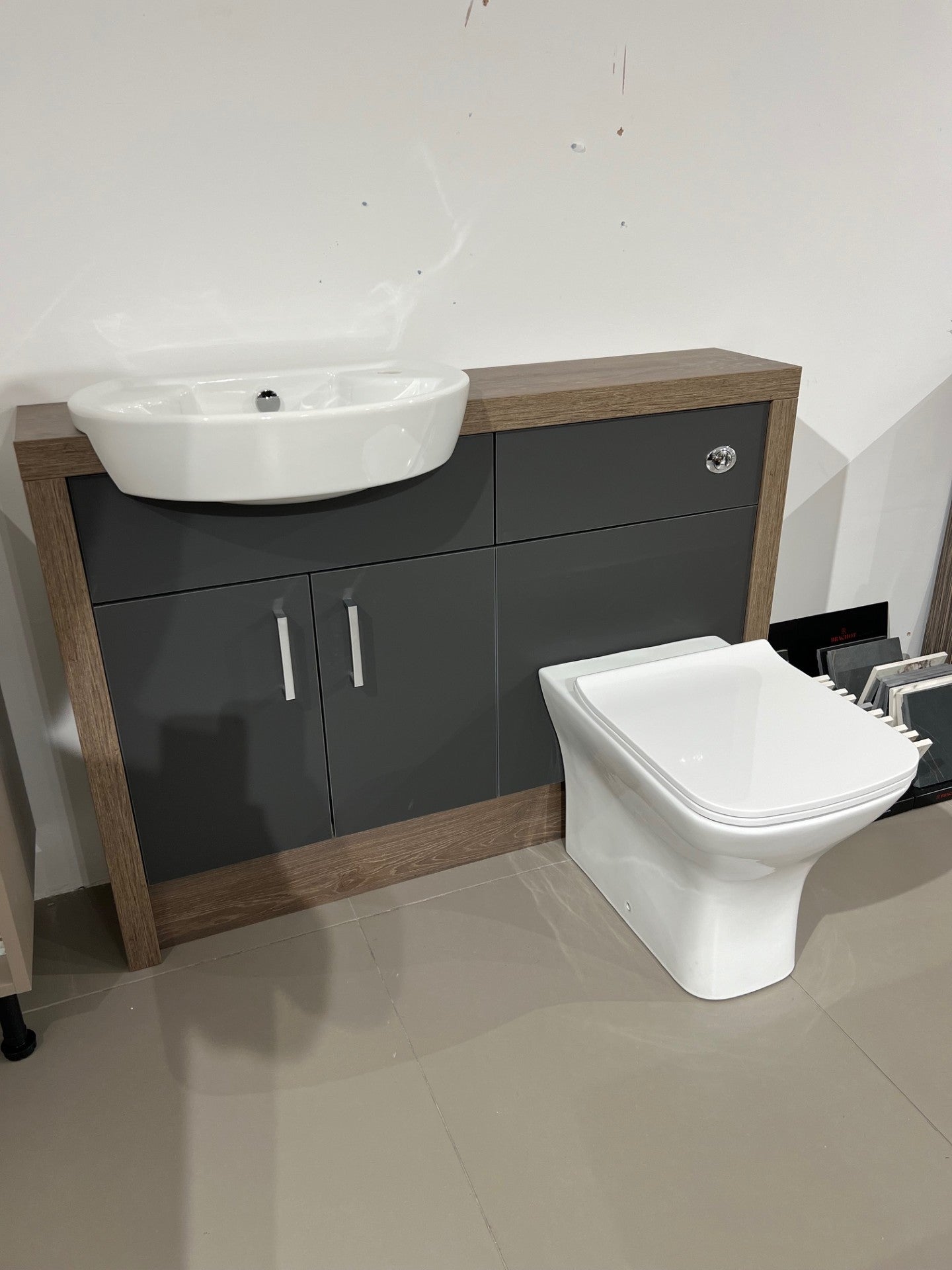 1200MM BATHROOM FITTED FURNITURE DAVOS OAK / DARK GREY MATT - EX-DISPLAY
