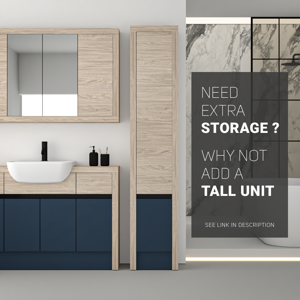 SEVI NORDIC OAK / ALBY BLUE MATT BASE UNITS BATHROOM FITTED FURNITURE