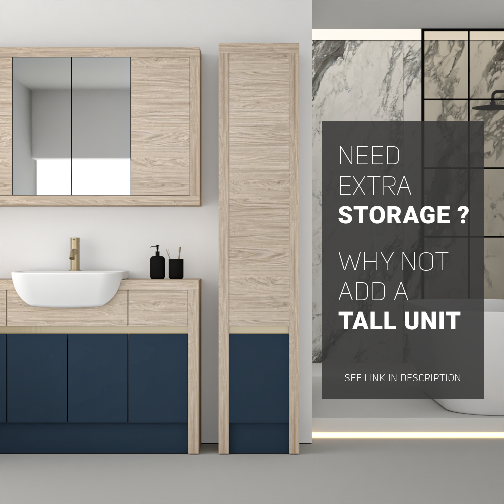 SEVI NORDIC OAK / ALBY BLUE MATT BASE UNITS BATHROOM FITTED FURNITURE