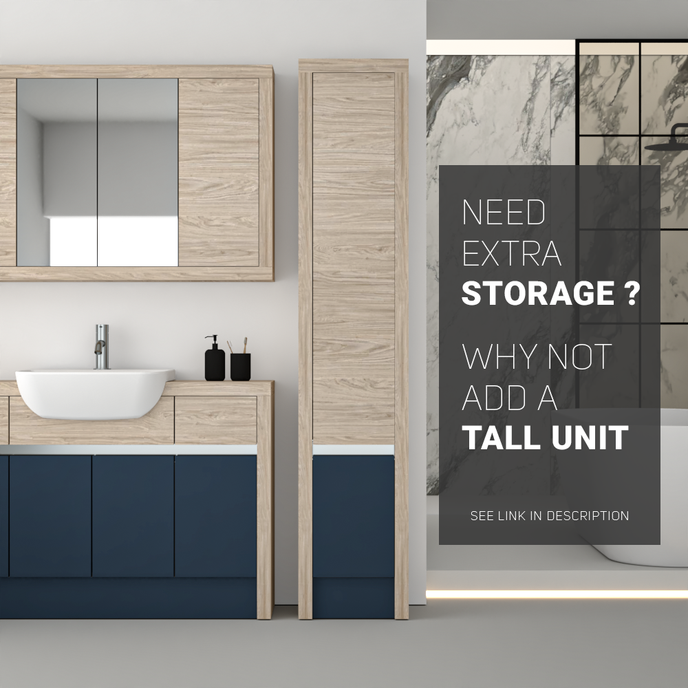 SEVI NORDIC OAK / ALBY BLUE MATT BASE UNITS BATHROOM FITTED FURNITURE