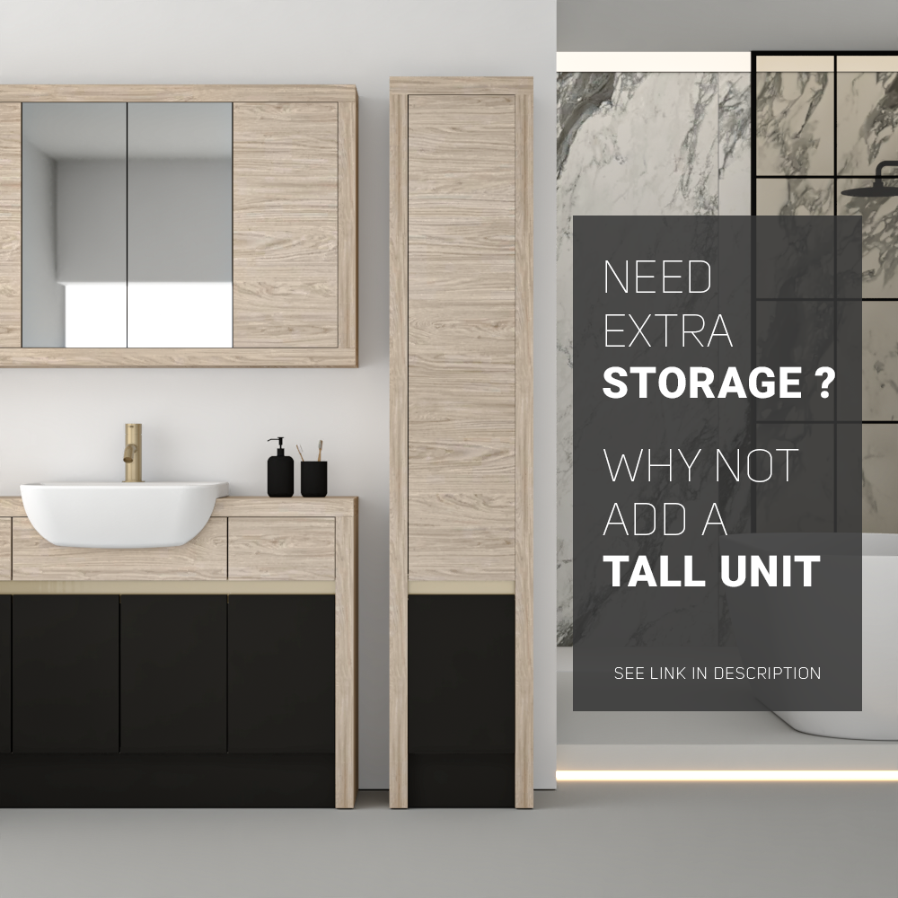 SEVI NORDIC OAK / BLACK MATT BASE UNITS BATHROOM FITTED FURNITURE