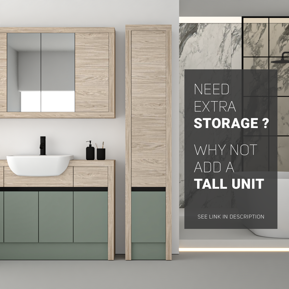 SEVI NORDIC OAK / REED GREEN MATT BASE UNITS BATHROOM FITTED FURNITURE