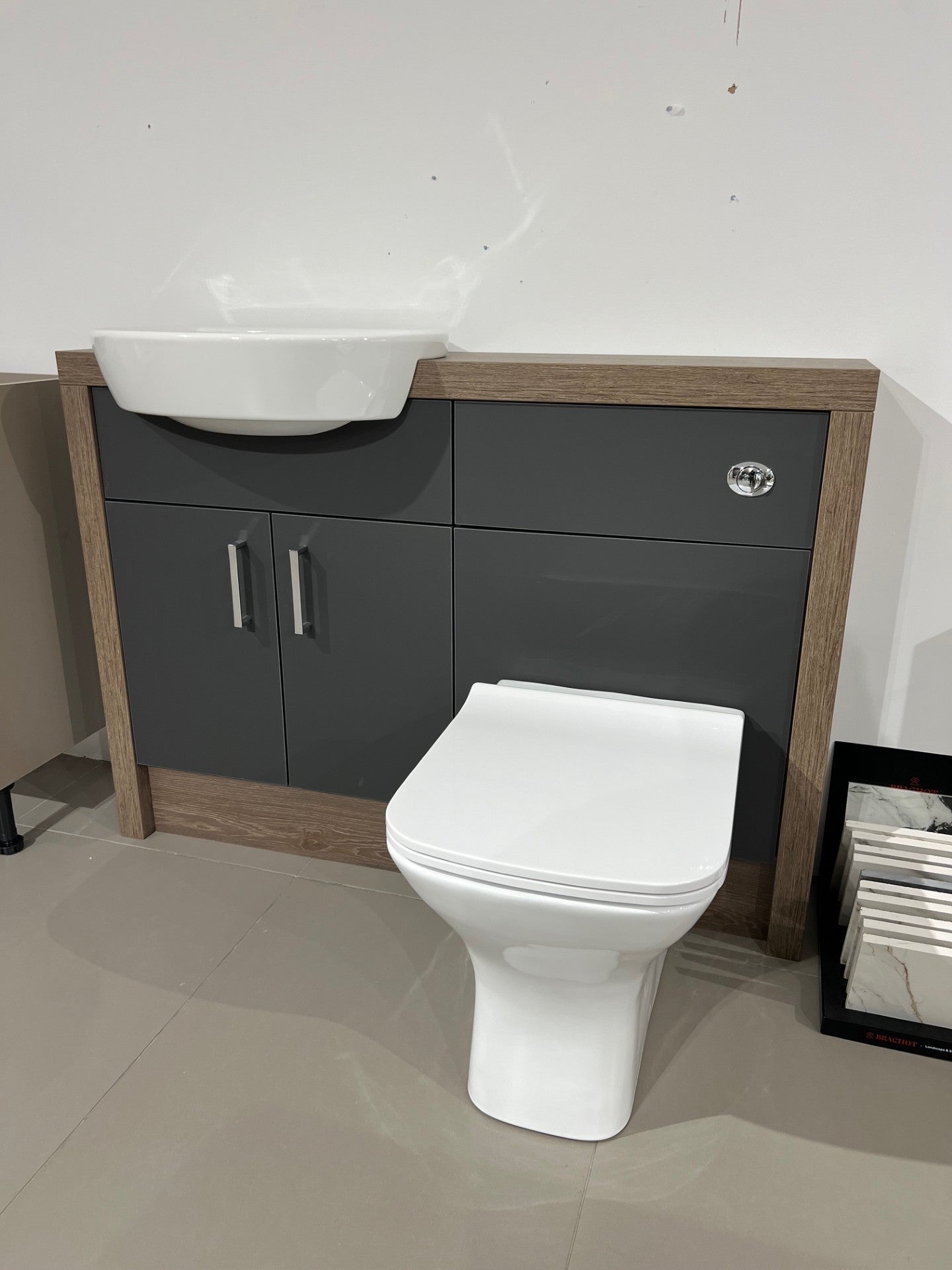 1200MM BATHROOM FITTED FURNITURE DAVOS OAK / DARK GREY MATT - EX-DISPLAY