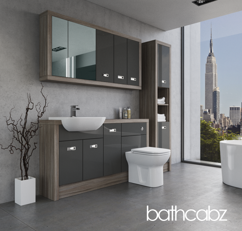 ATHENA DRIFTWOOD BASE, WALL & TALL UNIT BATHROOM FITTED FURNITURE