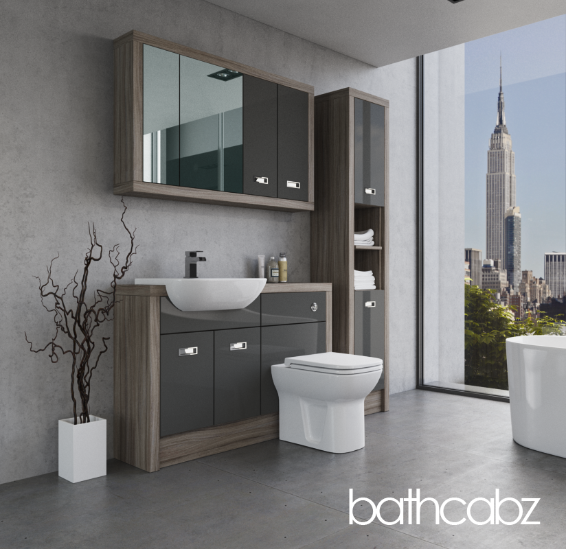 ATHENA DRIFTWOOD BASE, WALL & TALL UNIT BATHROOM FITTED FURNITURE