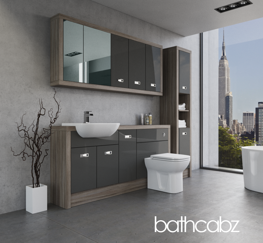 ATHENA DRIFTWOOD BASE, WALL & TALL UNIT BATHROOM FITTED FURNITURE
