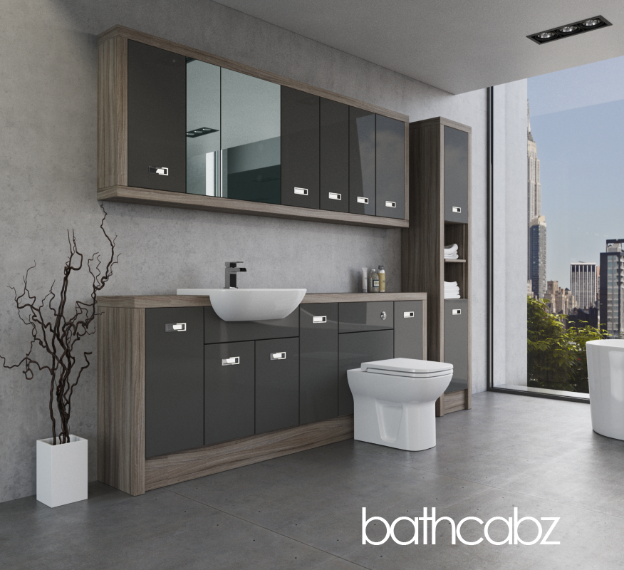 ATHENA DRIFTWOOD BASE, WALL & TALL UNIT BATHROOM FITTED FURNITURE