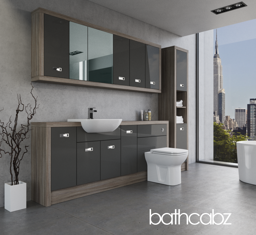 ATHENA DRIFTWOOD BASE, WALL & TALL UNIT BATHROOM FITTED FURNITURE