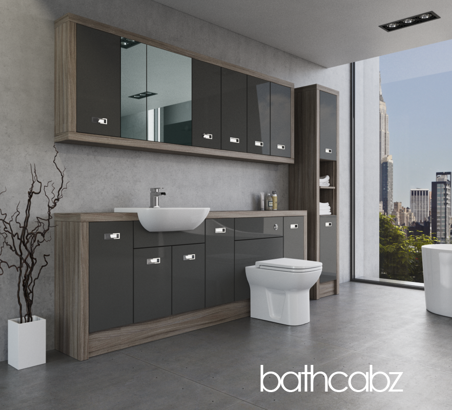 ATHENA DRIFTWOOD BASE, WALL & TALL UNIT BATHROOM FITTED FURNITURE