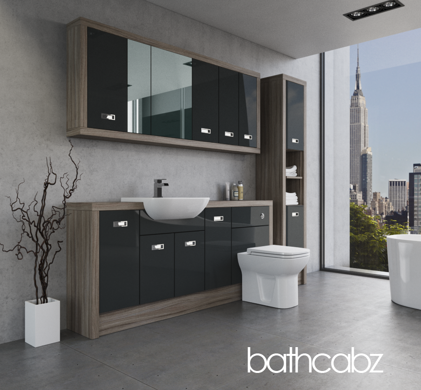 ATHENA DRIFTWOOD BASE, WALL & TALL UNIT BATHROOM FITTED FURNITURE