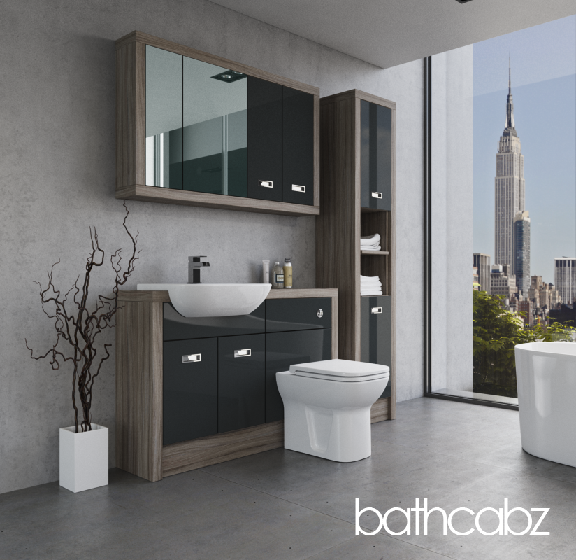 ATHENA DRIFTWOOD BASE, WALL & TALL UNIT BATHROOM FITTED FURNITURE