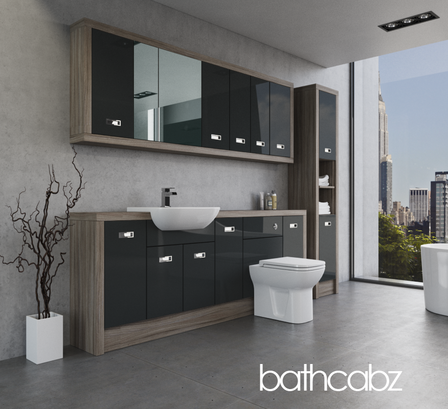 ATHENA DRIFTWOOD BASE, WALL & TALL UNIT BATHROOM FITTED FURNITURE