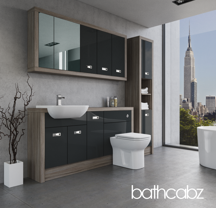 ATHENA DRIFTWOOD BASE, WALL & TALL UNIT BATHROOM FITTED FURNITURE