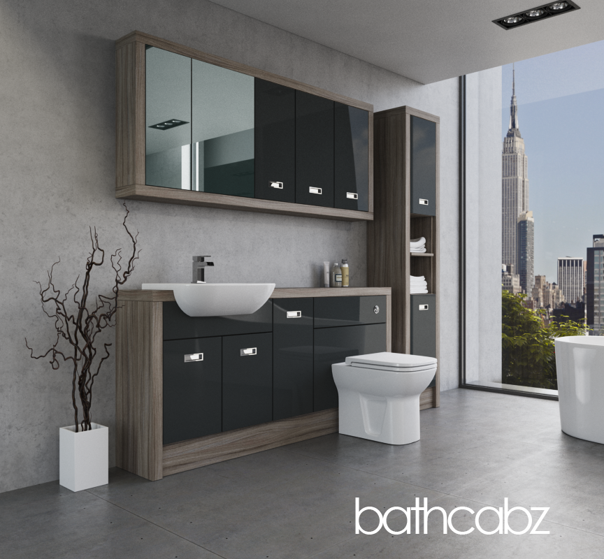 ATHENA DRIFTWOOD BASE, WALL & TALL UNIT BATHROOM FITTED FURNITURE