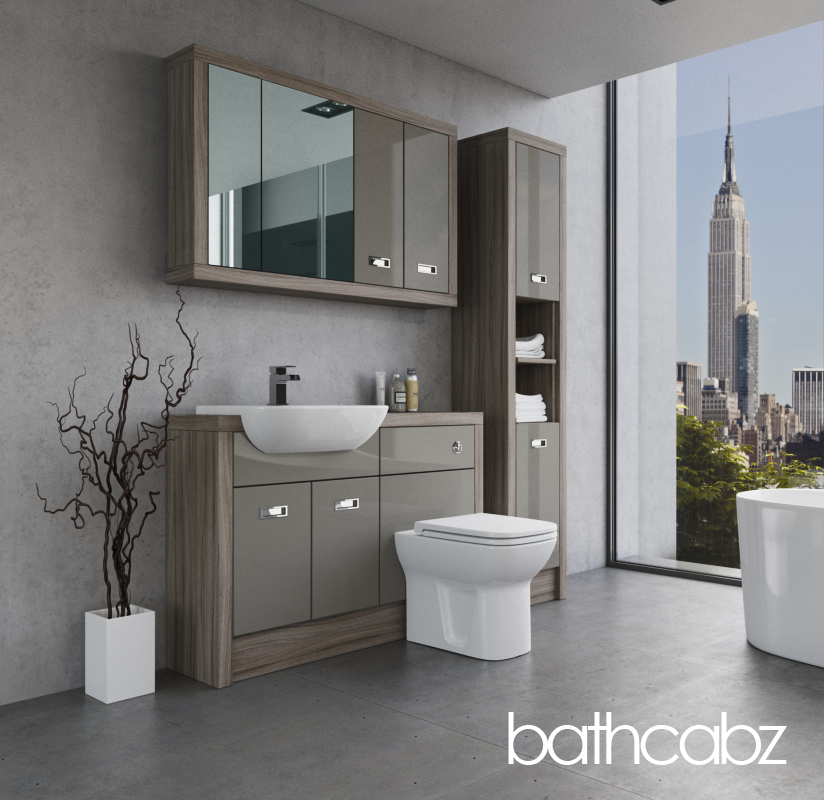 ATHENA DRIFTWOOD BASE, WALL & TALL UNIT BATHROOM FITTED FURNITURE