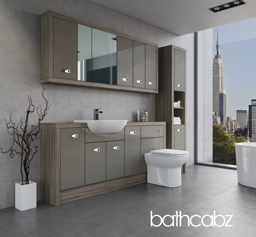 ATHENA DRIFTWOOD BASE, WALL & TALL UNIT BATHROOM FITTED FURNITURE