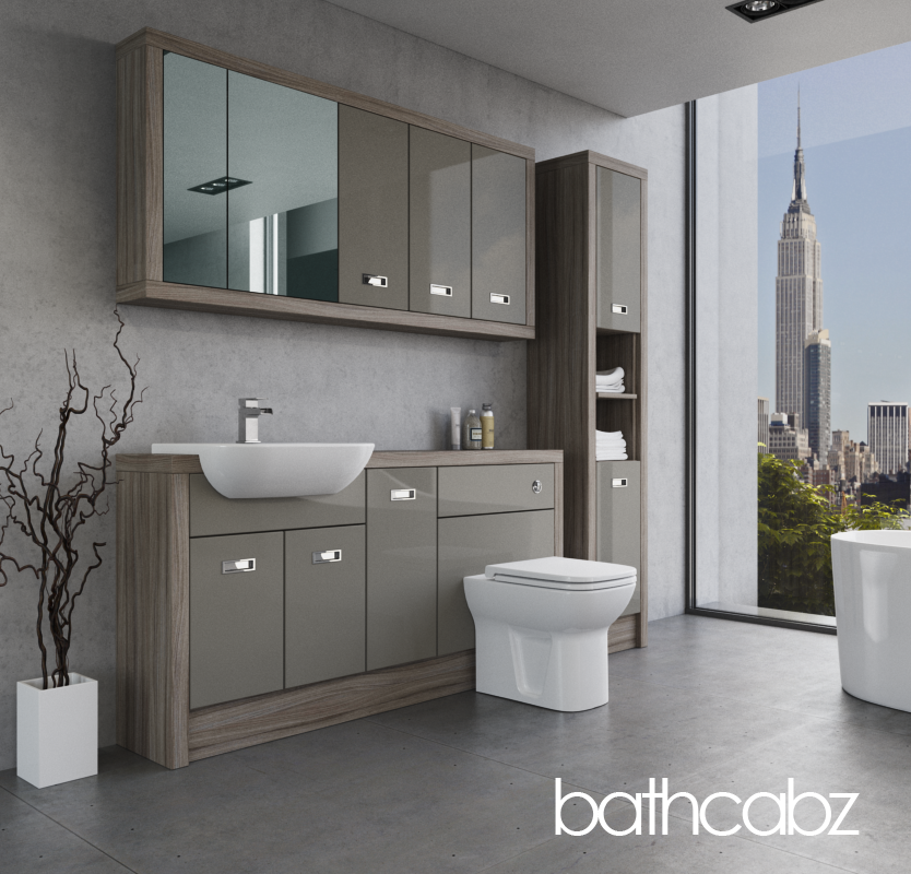 ATHENA DRIFTWOOD BASE, WALL & TALL UNIT BATHROOM FITTED FURNITURE