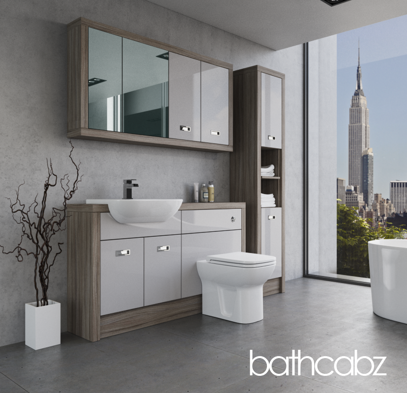 ATHENA DRIFTWOOD BASE, WALL & TALL UNIT BATHROOM FITTED FURNITURE