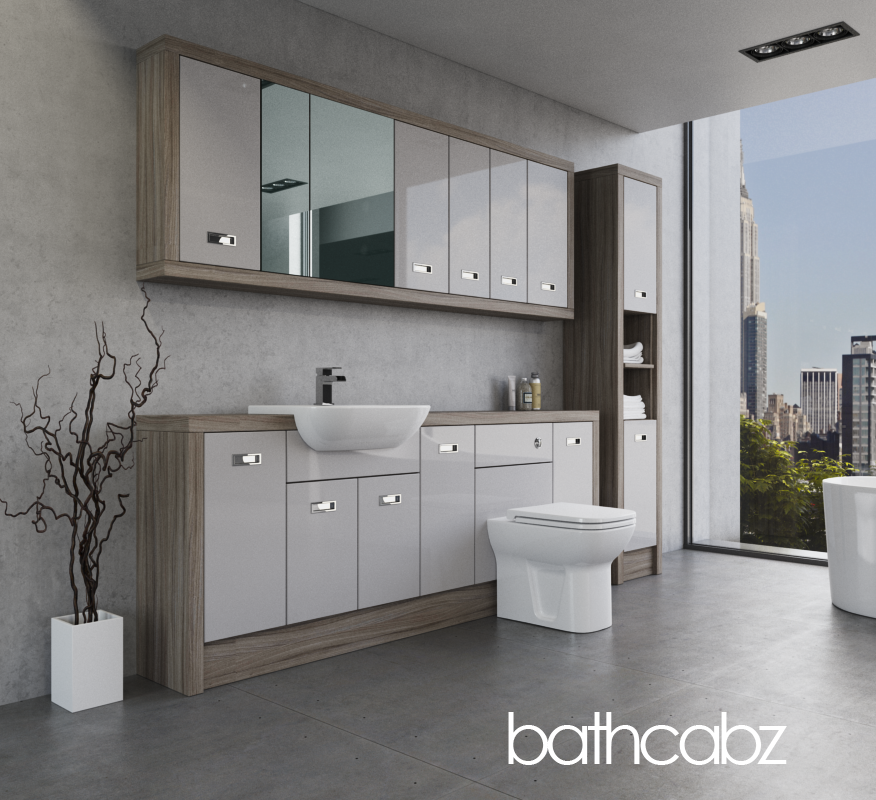 ATHENA DRIFTWOOD BASE, WALL & TALL UNIT BATHROOM FITTED FURNITURE