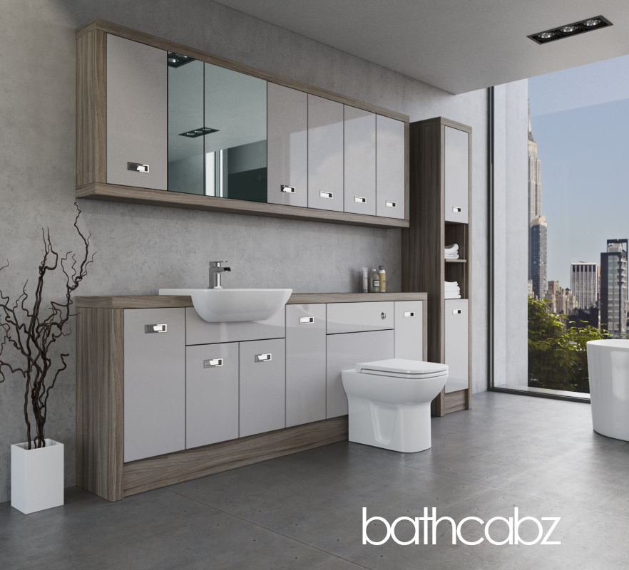 ATHENA DRIFTWOOD BASE, WALL & TALL UNIT BATHROOM FITTED FURNITURE