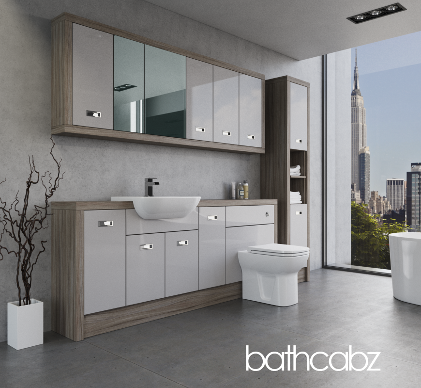 ATHENA DRIFTWOOD BASE, WALL & TALL UNIT BATHROOM FITTED FURNITURE