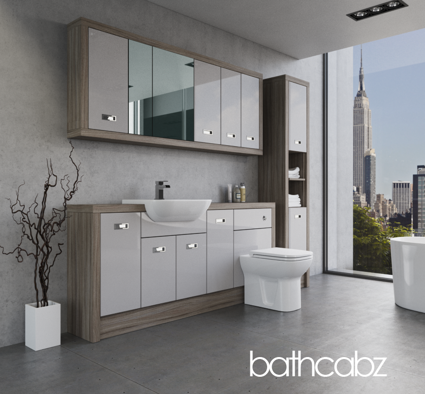 ATHENA DRIFTWOOD BASE, WALL & TALL UNIT BATHROOM FITTED FURNITURE