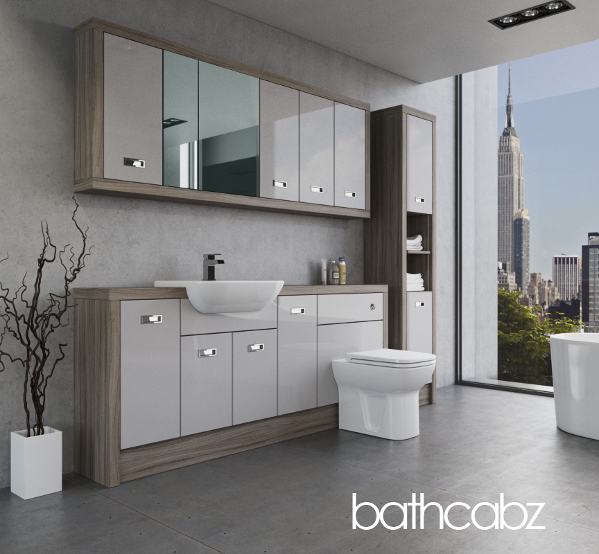 ATHENA DRIFTWOOD BASE, WALL & TALL UNIT BATHROOM FITTED FURNITURE