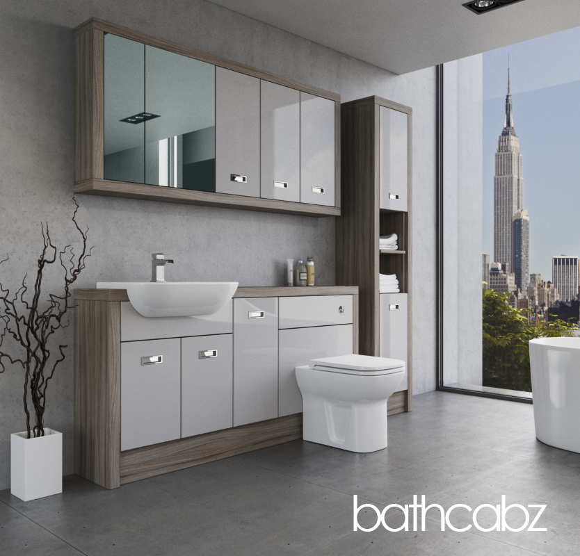 ATHENA DRIFTWOOD BASE, WALL & TALL UNIT BATHROOM FITTED FURNITURE
