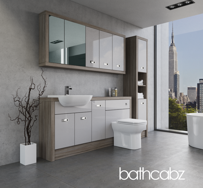 ATHENA DRIFTWOOD BASE, WALL & TALL UNIT BATHROOM FITTED FURNITURE