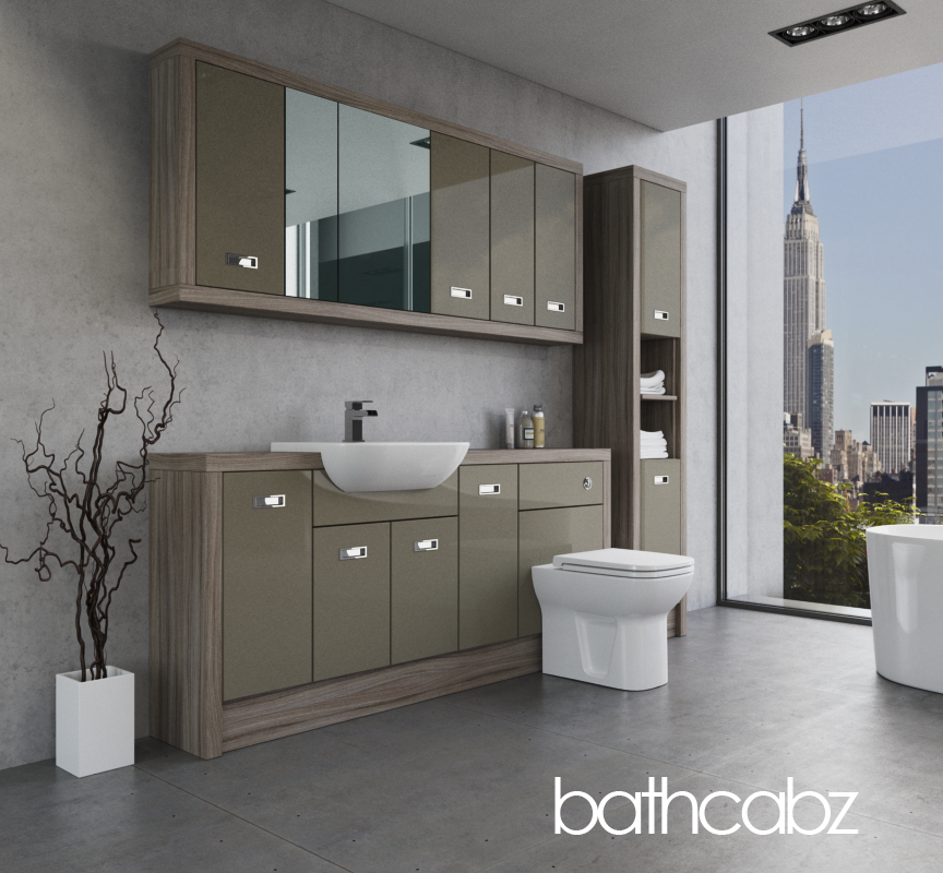 ATHENA DRIFTWOOD BASE, WALL & TALL UNIT BATHROOM FITTED FURNITURE