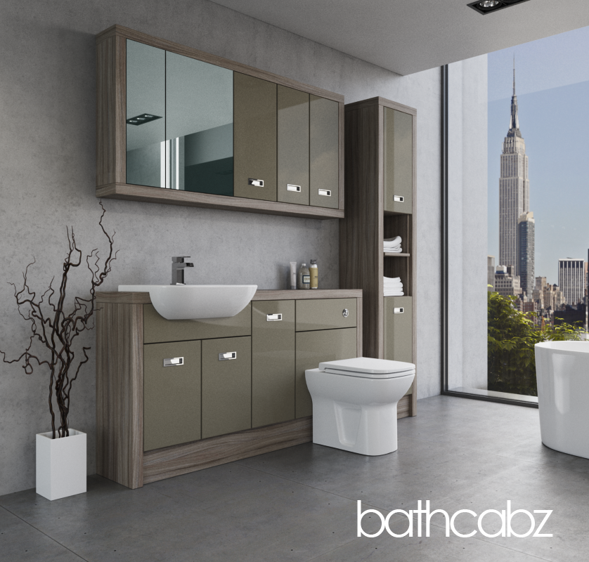 ATHENA DRIFTWOOD BASE, WALL & TALL UNIT BATHROOM FITTED FURNITURE