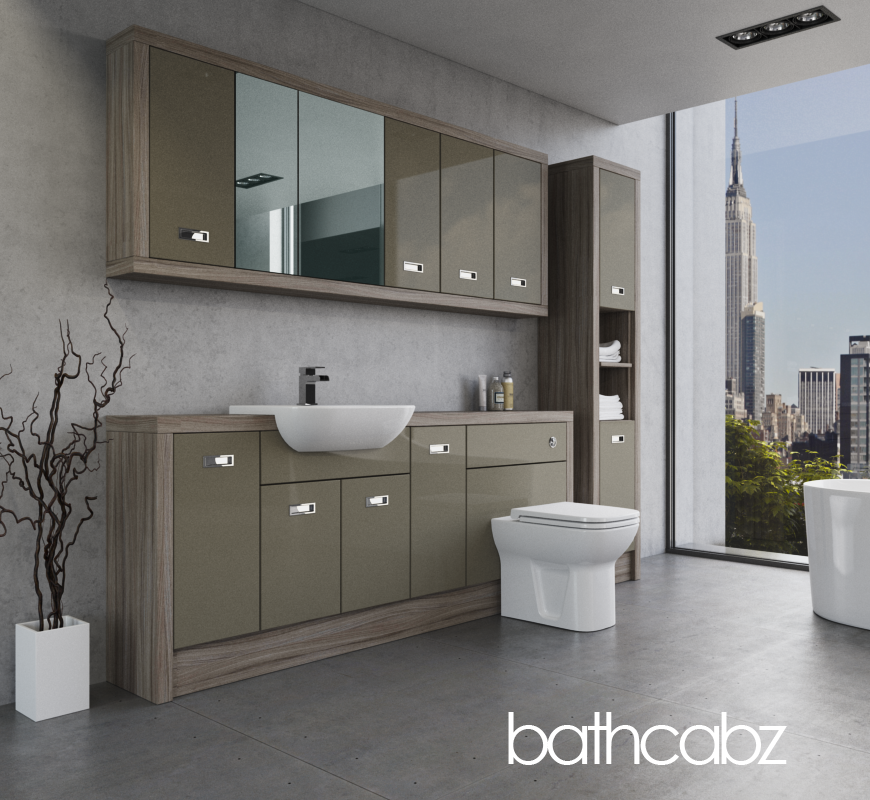 ATHENA DRIFTWOOD BASE, WALL & TALL UNIT BATHROOM FITTED FURNITURE