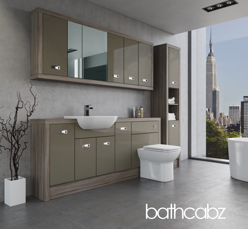 ATHENA DRIFTWOOD BASE, WALL & TALL UNIT BATHROOM FITTED FURNITURE