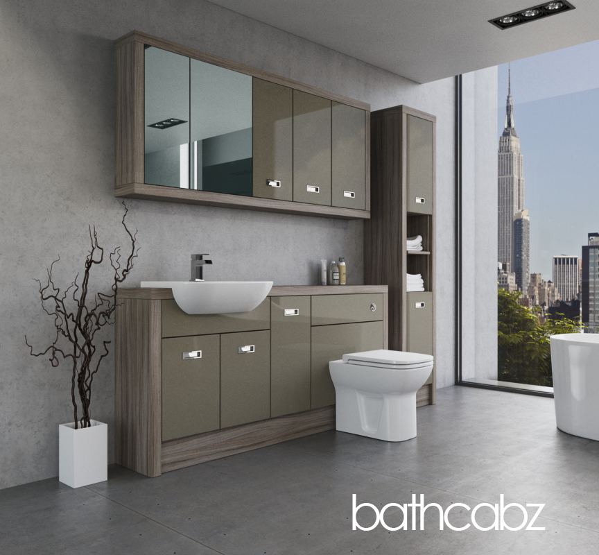 ATHENA DRIFTWOOD BASE, WALL & TALL UNIT BATHROOM FITTED FURNITURE