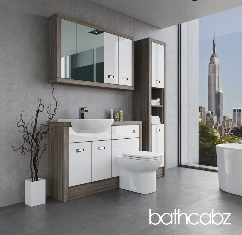 ATHENA DRIFTWOOD BASE, WALL & TALL UNIT BATHROOM FITTED FURNITURE