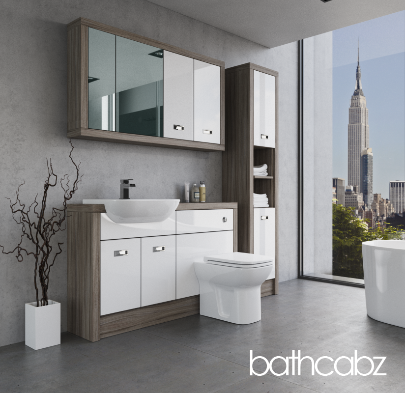 ATHENA DRIFTWOOD BASE, WALL & TALL UNIT BATHROOM FITTED FURNITURE