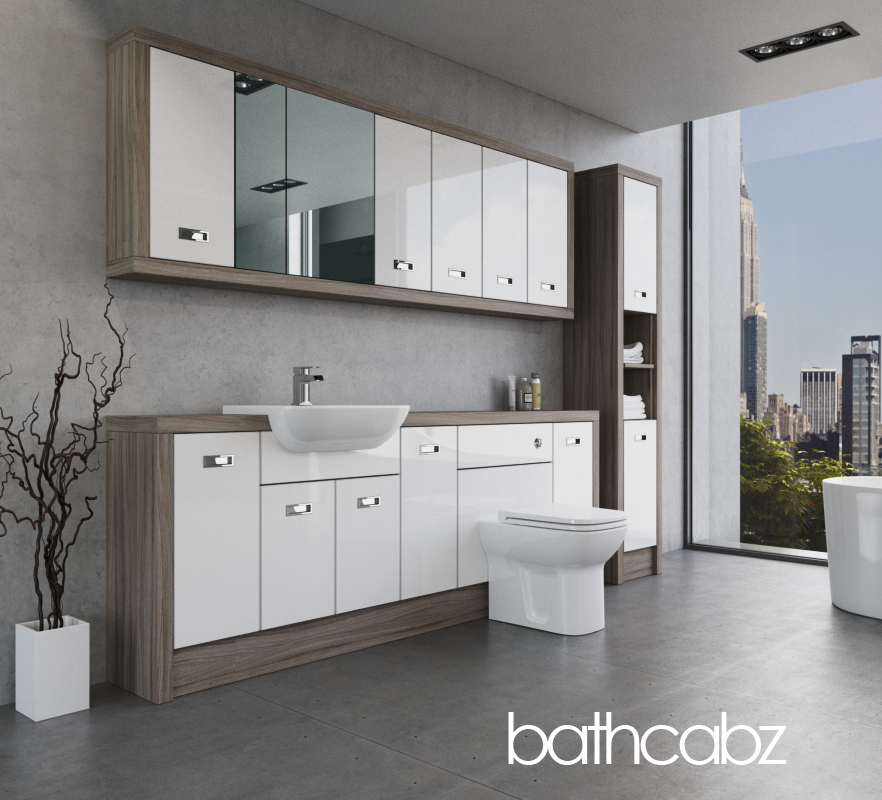 ATHENA DRIFTWOOD BASE, WALL & TALL UNIT BATHROOM FITTED FURNITURE